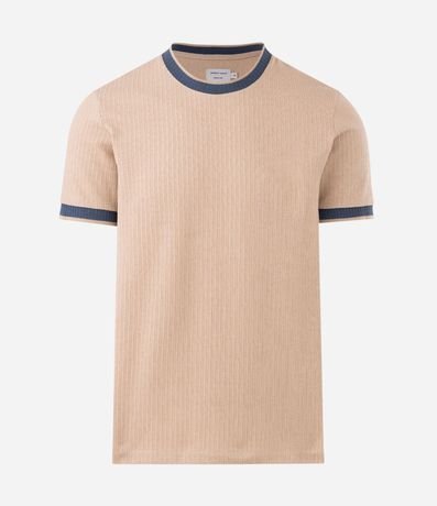 Remera en Algodón Texturizado con Cuello y Manga Contrastante 1