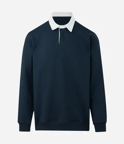 Buzo Algodón con Felpa y Cuello Polo Contrastante 1