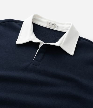 Buzo Algodón con Felpa y Cuello Polo Contrastante 4