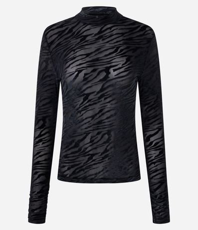 Blusa Regular en Tule con Estampa Texturizada Animal Print 5