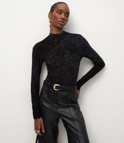 Blusa Regular en Tule con Estampa Texturizada Animal Print 1
