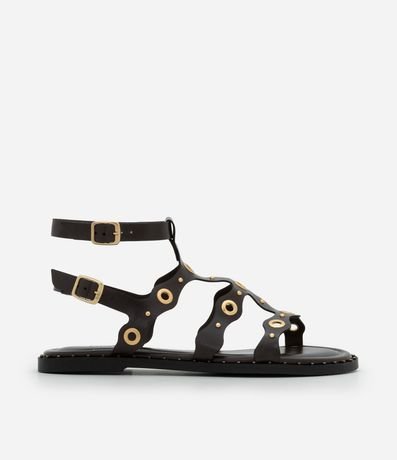 Sandalia Plana Gladiadora con Detalles Metálicos