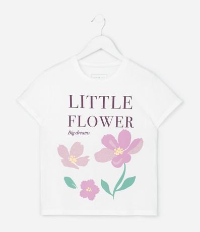 Remera Infantil Slim con Estampa de Flores con Purpurina - Talle 7 a 16 años