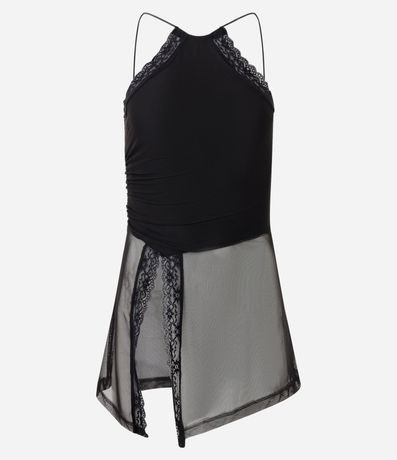 Blusa Halter en Tule con Encaje Aplicada 5