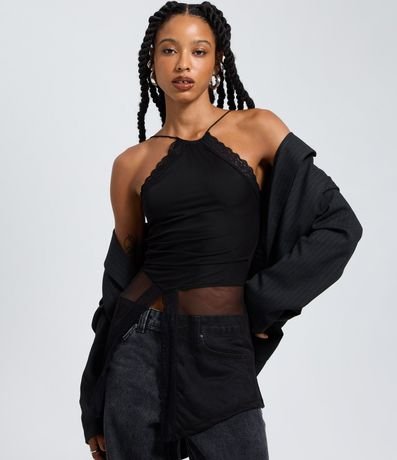 Blusa Halter en Tule con Encaje Aplicada 4