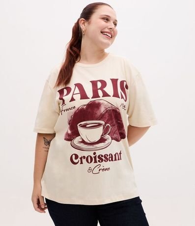 Remera Alargada Estampado Paris Croissant y Crème Curve & Plus Size