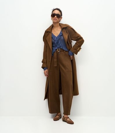 Pantalón Barrel en Gamuza con Cintura Estructurado y Cinto con Hebilla 2