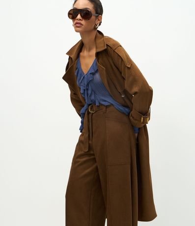 Pantalón Barrel en Gamuza con Cintura Estructurado y Cinto con Hebilla 3