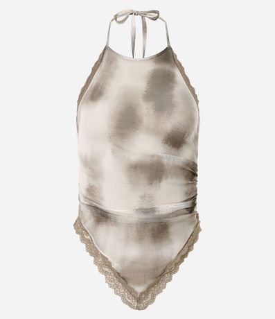 Blusa Frente Única en Tule con Encajes y Estampado Manchas 5