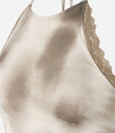 Blusa Frente Única en Tule con Encajes y Estampado Manchas 6