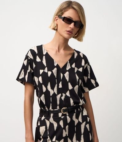 Blusa Manga Corta con Estampado Geométrico