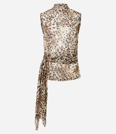 Blusa en Tule Alargada con Cuello Alto y Estampado Animal Print 5
