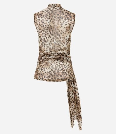 Blusa en Tule Alargada con Cuello Alto y Estampado Animal Print 6