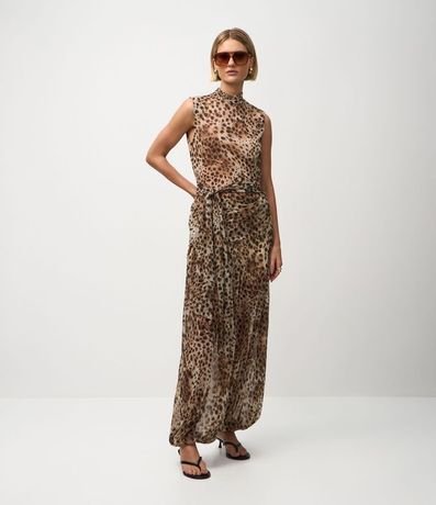 Blusa en Tule Alargada con Cuello Alto y Estampado Animal Print 2