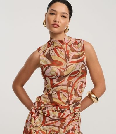 Blusa en Chiffon con Lazo y Estampado Abstracta