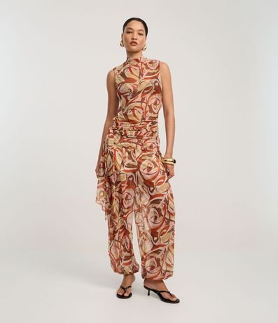 Blusa en Chiffon con Lazo y Estampado Abstracta 2