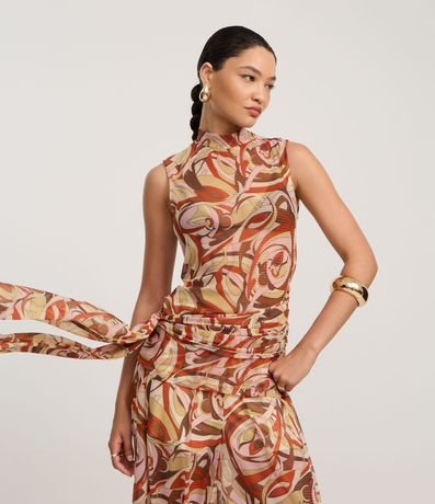 Blusa en Chiffon con Lazo y Estampado Abstracta 3