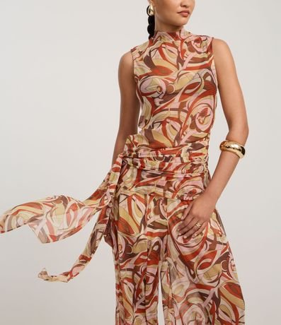 Blusa en Chiffon con Lazo y Estampado Abstracta 5