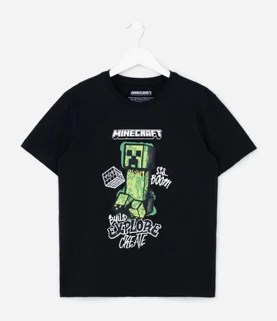 Remera Infantil en Algodón Estampa Grafite Minecraft - Talle 5 a 14 años