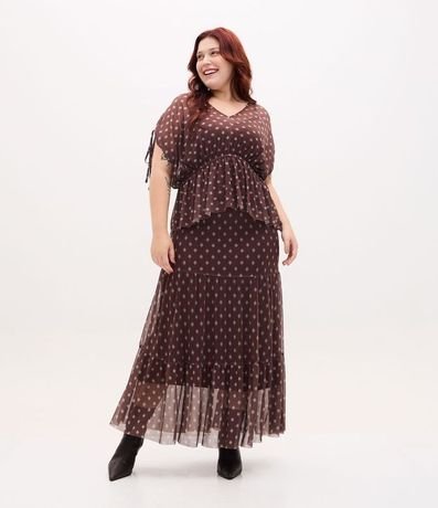 Falda Midi en Tule con Volados y Estampa de Corbata Curve & Plus Size