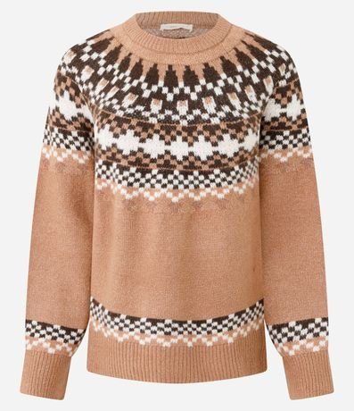 Suéter Regular en Tricot con Estampa Geométrica