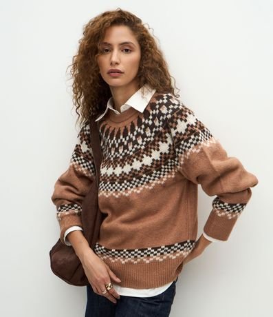 Suéter Regular en Tricot con Estampa Geométrica 4