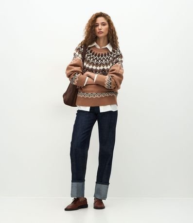 Suéter Regular en Tricot con Estampa Geométrica 5