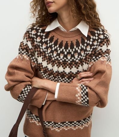 Suéter Regular en Tricot con Estampa Geométrica 7