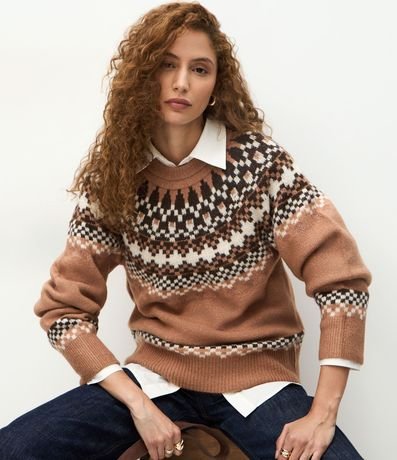 Suéter Regular en Tricot con Estampa Geométrica 8