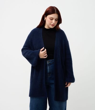 Cardigan Alargado en Punto Rectilíneo Curve & Plus Size
