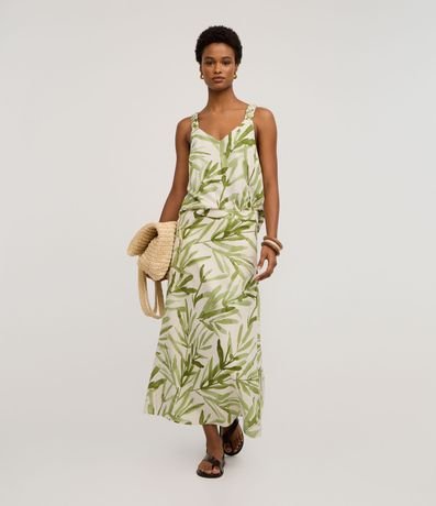 Pollera Midi en Viscolino con Estampado Follaje y Cintura Elástica 2