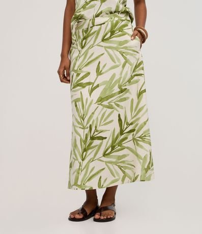 Pollera Midi en Viscolino con Estampado Follaje y Cintura Elástica 4