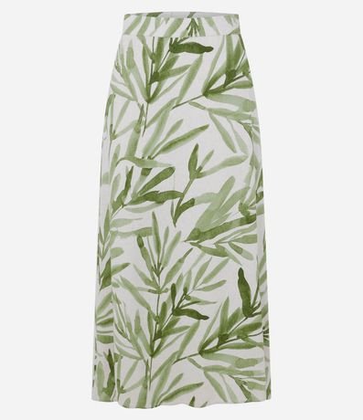 Pollera Midi en Viscolino con Estampado Follaje y Cintura Elástica 6