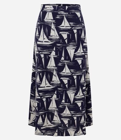 Pollera Midi en Viscolino con Estampado Náutica y Cintura Elástica 6