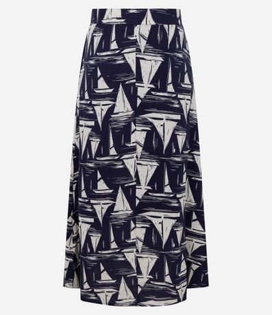 Pollera Midi en Viscolino con Estampado Náutica y Cintura Elástica 8