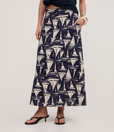 Pollera Midi en Viscolino con Estampado Náutica y Cintura Elástica 3