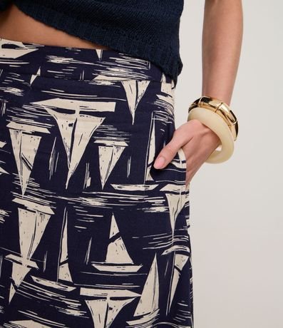 Pollera Midi en Viscolino con Estampado Náutica y Cintura Elástica 4