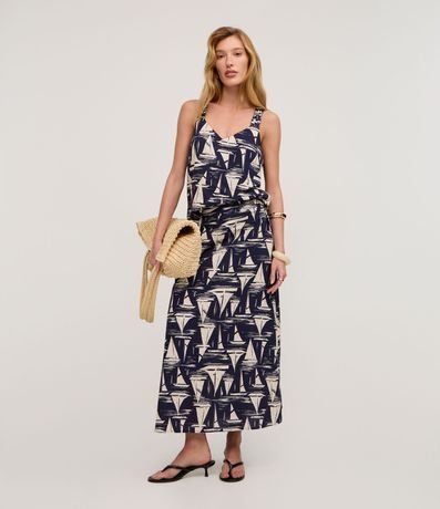 Pollera Midi en Viscolino con Estampado Náutica y Cintura Elástica 5