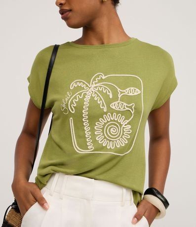 Remera Regular en Viscosa con Bordado Palmeras 4