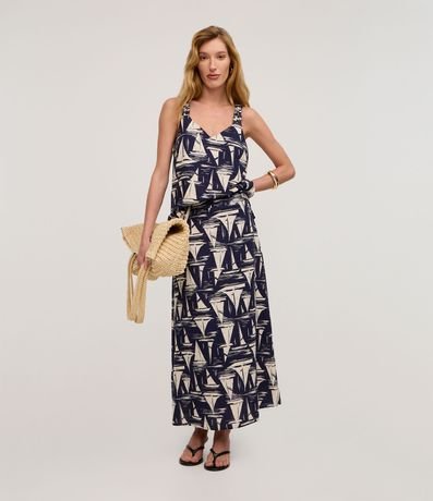 Musculosa en Viscolino con Cuello V y Breteles Torcidos Estampado 2