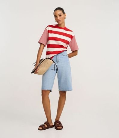 Remera T-Shirt Rayada en Algodón con Costura Aparente 2