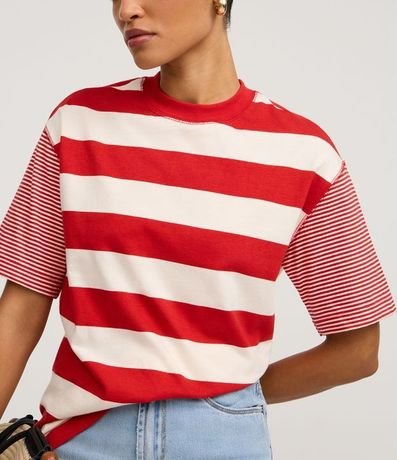 Remera T-Shirt Rayada en Algodón con Costura Aparente 4