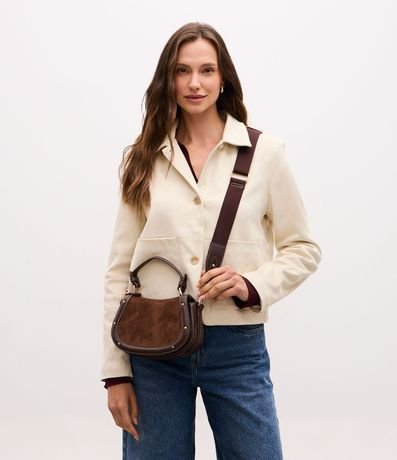 Cartera Transversal Mediana en Gamuza con Asa Desmontable