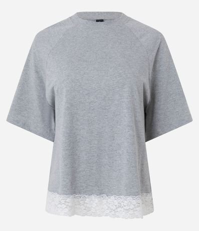 Remera en Algodón con Manga Raglán y Ruedo de Encaje 4