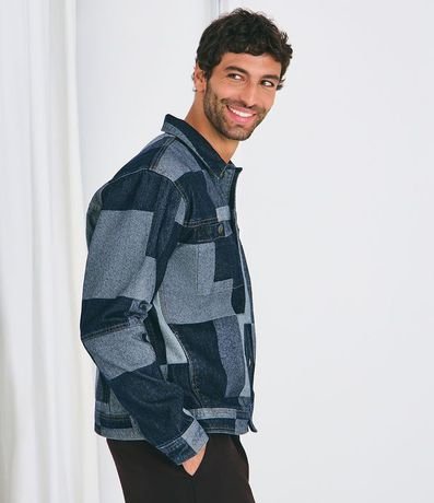 Campera en Jacquard Cuadriculado Patchwork con Bolsillos Delanteros