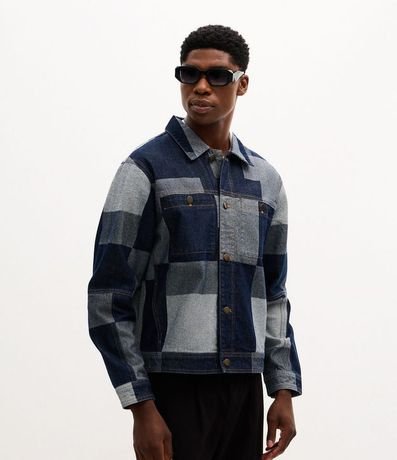 Campera en Jacquard Cuadriculado Patchwork con Bolsillos Delanteros 3