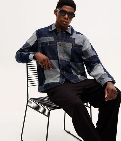 Campera en Jacquard Cuadriculado Patchwork con Bolsillos Delanteros 5