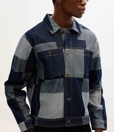 Campera en Jacquard Cuadriculado Patchwork con Bolsillos Delanteros 6