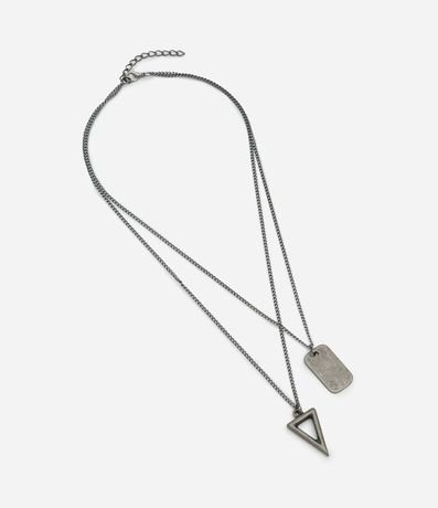 Kit 2 Collares en Cadena de Metal con Colgantes en Formato de Triángulo y Placa Militar 2