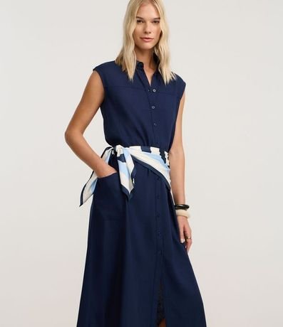 Vestido Chemise Plano en Lino con Botones